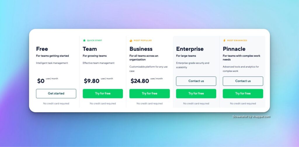 wrike's pricing page